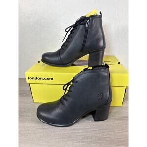 FLY London Inet Lace up Bootie Ankle Boots‎ Janeda Black Side Zipper Sz 36 New